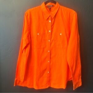 Lauren Ralph Lauren Orange Linen
Button Down 3/4 Sleeve Shirt
Women's Sz L Beach